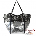 Designer Inspired Slouchy Handbag w/ Rhinestone and Stud Decor